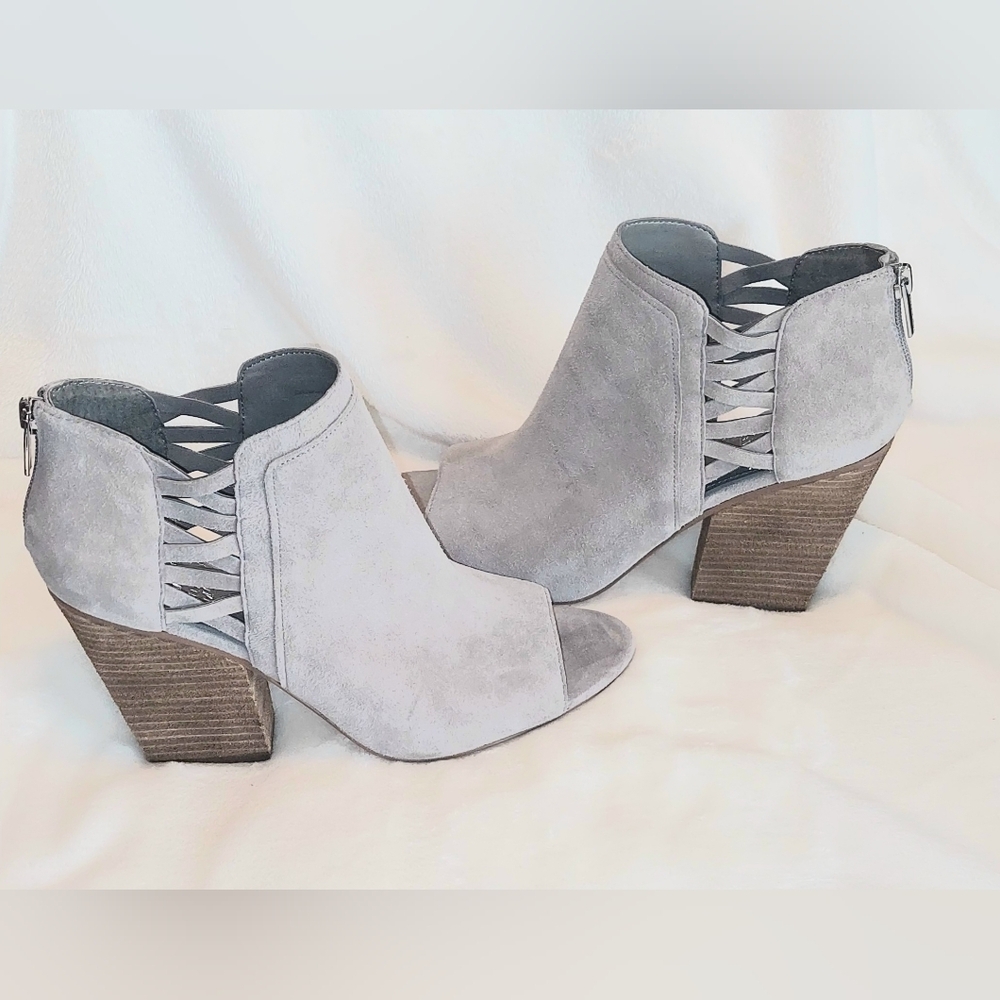 Vince Camuto Gray Suede Peep-Toe Ankle Boots